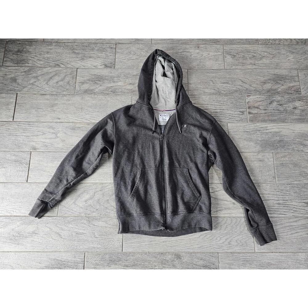 Men's Champion Authentic Hooded Sweater Zip Up Size Medium Gray Long Sleeve